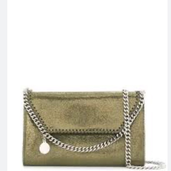 Stella McCartney Falabella Shaggy Deer Khaki Green Metallic Mini Crossbody Bag - Picture 1 of 14